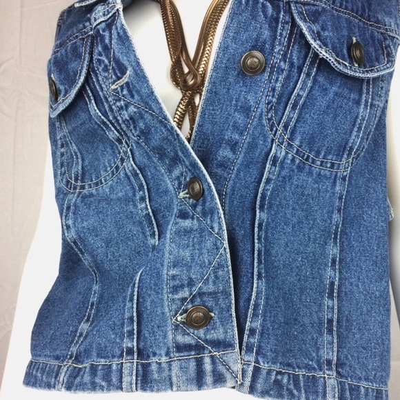 Vintage denim jacket blue jean sleeveless vest Top - Picture 2 of 8